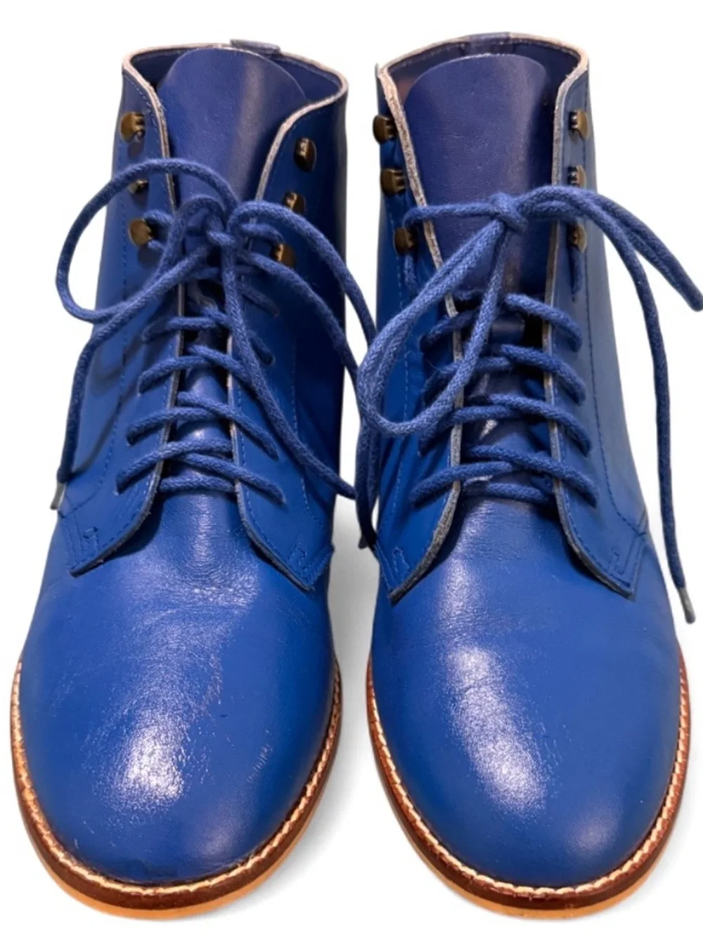 Rare Vintage Allegre' Royal Blue Genuine Leather Lace-Up Ankle Boots, Size 8 Y2K